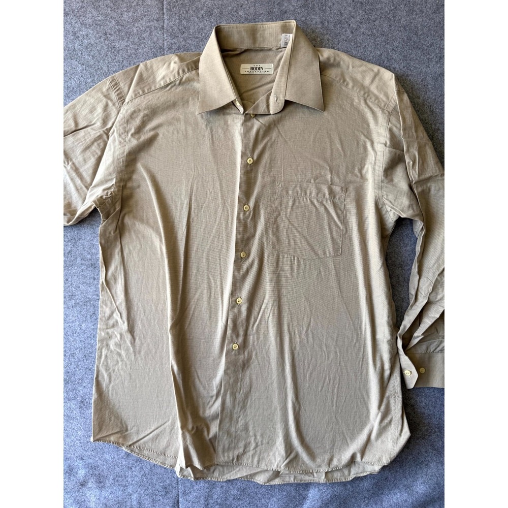 The Rodin Collection Dress Shirt Mens 17 Beige Back Box Round Hem Formal Oxford